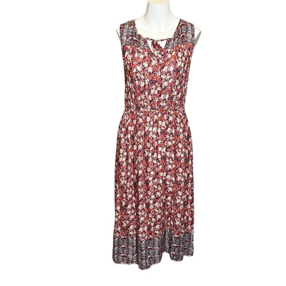 Lucky Brand sleeveless rust and blue floral maxi dress size M